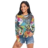 Damen-Bluse, langärmelig, durchsichtig, Netzstoff, rund, Größe S-2XL, Multi 6, XXL