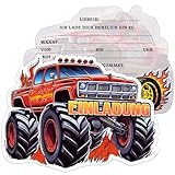 BOYATONG 12× Einladungskarten Kindergeburtstag Junge, Monstertruck Einladungskarten Geburtstag,...