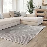 Interiyou Kurzflor Teppich Cannes - 140x200 cm Grau - Skandinavisches Boho Muster mit 3D Hoch-Tief...