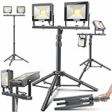 MASKO® LED Baustrahler 8000 Lumen Doppel 2x50W mit Stativ & Fernbedienung Arbeitsleuchte 72LEDs...