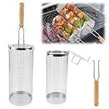 2 Stück Nestendes Rollendes Grillkorb Set mit abnehmbarem Holzgriff, Rolling Grilling Basket,...