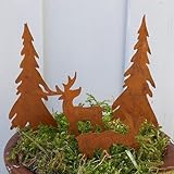 Gartenstecker Elch und Tanne 4er Set zum Stecken Rostdeko für Advent Weihnachten
