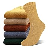 VoJoPi 5 Paar Warme Damen Socken, Dicke Wolle Thermosocken Damen Wintersocken, Bunte Einfarbig...