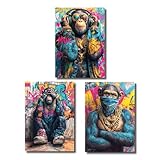 3 Affen Poster 3er Set – Nichts sehen, hören, sagen – Street Art Pop Art Wanddeko – Graffiti...