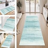 ZESEWU Teppich Läufer Flur Küche rutschfest Cyan Modern Teppichläufer Kücheläufer Waschbar...