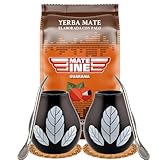 Yerba Mate-Tee Set für Zwei●Paraguayische Yerba Mate Mateine Guarana 500g●2x Keramik mate-tee...