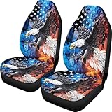 ELEQIN Auto-Vordersitzbezüge, Motiv: Smoke Eagle, US-Flagge, 2 Stück, Polyester, weich und...