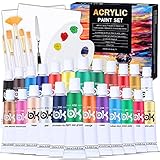 Aottom 33 Stück Leinwand Acrylfarben Set, 24 *Tube Acrylfarben mit 5 *Pinselset +2*Leinwand...