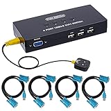 4 Port VGA KVM Switch mit 4 KVM Kabeln, USB VGA KVM Umschalter für 4PC Sharing 1 Monitor, Tastatur,...