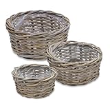 Pflanzschale aus Rattan im 3er Set - 30/26 / 21 cm - Blumentopf mit Folie ausgekleidet - Garten Deko...