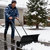 Schneeschaufel mit Rädern, 29 Zoll Eis und Schnee Dual Use Schneeschaufel für Auffahrt, Winkel...