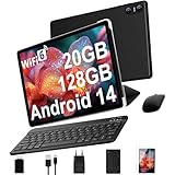 Android 14 Tablet mit Tastatur, Tablet 10 Zoll mit 5G WLAN 6, 20 GB RAM+128 GB ROM (Erweiterbar auf...