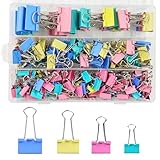 170 Stück Foldback Klammern Set, 15mm/19mm/25mm/32mm Binder Clips Büroklammern Bunt,...
