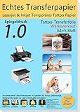 TransOurDream Inkjet/Laser Tattoo Papier A4X5 Blatt DIY Folie Zum Bedrucken,Spiegeldruck,für...