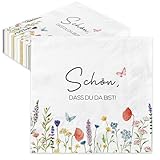 60 Stück Servietten Schön Dass Du Da Bist – Blumen & Schmetterling Design, 33x33 cm –...