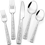 Hammered Silverware Set, Wildone 30-teiliges Edelstahl-Besteck für 6 Personen, lebensmittelechtes...