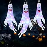 Moxled 3 Stück Halloween Deko Outdoor, 120cm Halloween Geist Windsäcke mit Bunt LED Lichtern,...