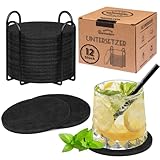Warmodern Filz Untersetzer rund für Gläser 12er Set, Glasuntersetzer in Dunkelgrau Bierdeckel -...