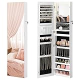 SONGMICS Schmuckschrank 140 cm hoch, Schmuckorganizer mit beleuchtetem Innenspiegel, Spiegelschrank...