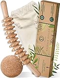 Massage - Körper - Rolle von VALERI® Massageroller aus robustem Buchenholz inkl. Kork Massageball...