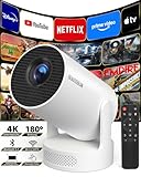 Beautiebeam Beamer Full HD 1080P Mini Beamer 4K, Auto Trapezkorrektur, Mini Projector 180°Dreh...
