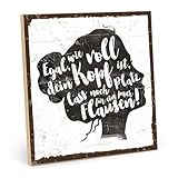 TypeStoff Holzschild mit Spruch – Flausen – im Vintage-Look mit Zitat als Geschenk und...