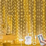 Vicloon LED Lichtervorhang, 3M*3M 300 LEDs 2 in 1 USB &Batterie Vorhanglichter mit Fernbedienung,...