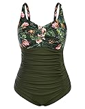 Hanna Nikole Womens Plus Size Adjustable Ruched Einteilige Swimsuit One Piece Swimsuits Olivgrüne...