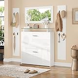 Merax Garderoben-Set 4-teilig, Flur Garderoben Komplettprogramme mit 1 Schuhschrank, 1 Wandspiegel,...