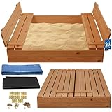 KOTARBAU® Sandkasten mit Abdeckung Sandkasten Holz 120x120 cm imprägniert mit Sitzbänken Braun...