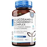 Glucosamin & Chondroitin Komplex - 180 Kapseln - mit Vitamin C, Kurkuma, Ingwer und Hagebutte - GVO...