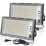 BOSITE LED Strahler Außen 100W, 2 Stück LED Fluter 6500K Kaltweiß,10000LM LED Scheinwerfer,IP65...