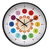 KIPIDA Kinder Wanduhr Leise Ohne Ticken 30CM Uhr Kinderzimmer Digital Batteriebetrieben Lernuhr...