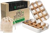 vegboo® Bambus Seifenschale Set - 100% Plastikfreie 2er Seifenhalter Box in Weiß mit Abtropfgitter...