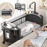 Trimigo-Babybett 120x70cm, Reisebett mit Wickelauflage, Laufstall, Moskitonetz, Spielzeuge, Rollen,...