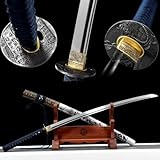 Japanisches Katana,Federstahl Klinge,Holzscheide Mit bemaltem Design,Handgeschmiedetes...