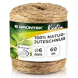 GRÜNTEK Garten Juteschnur 6 mm Dicke, Bindegarn, Gartenschnur, Bastelschnur Kordel Rolle mit 60 m,...