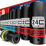KIRXST 11-Tlg Schlagschrauber Nüsse Satz, Schlagnüsse 1/2 Zoll, 10-24mm Langnüsse Set, Kraft...
