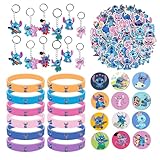 86Pcs St-itch Kindergeburtstag Party Mitgebsel Set, 12 Silikon Armband + 12 Abzeichen + 12...