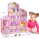 deAO Puppenhaus Traumhaus für Mädchen, Dollhouse Stadthaus mit Spielzeugfiguren und Möbelstücken...