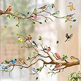 WandSticker4U®- XXL Fensterbilder Frühling VOGEL-TREFFEN I Fenster Aufkleber Fenstersticker...