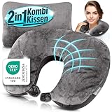 Heimwert Reisekissen - 2in1 Nackenkissen Stützkissen,Nackenhörnchen, 37x27 cm - Travel Pillow für...