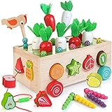 Karottenernte Montessori Holzspielzeug für Kinder, Motorikspielzeug ab 12 Monaten, 7-in-1...