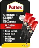 Pattex Sekundenkleber Flüssig Mini Trio, spülmaschinenfester Superkleber in 3 praktischen Tuben,...