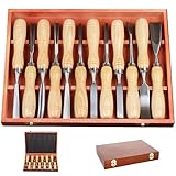 12-teiliges Holzschneidewerkzeug-Set aus 60Cr-V-Stahlklingen & hochwertiger Holz-Geschenkbox –...