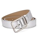 JUMISEE Metallic-Silber-PU-Ledergürtel für Damen und Mädchen, glänzend, schmaler Gürtel,...