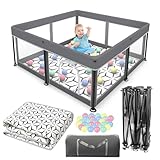 Laufstall Baby Faltbar Playpen with Mat - 127x127CM-Laufgitter, Schneller Aufbau, Sicher & Tragbar...