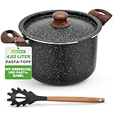 NutriChef 4.7L Nudeltopf mit Siebdeckel – Induktionstöpfe Antihaft Schwarz Marmor Mit Pastaheber...