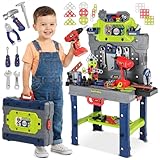 Kinderplay Kinder Werkbank 132 TLG mit Werkzeugset und Bohrmaschine, Werkstatt für Kinder ab 3...