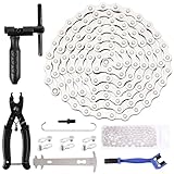 FANXIYA Fahrradkette 6/7/8-Fach 1/2' × 3/32', 116 Glieder mit Kettennieter, Zange & Bürste,...